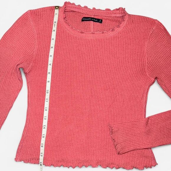 Abercrombie & Fitch Pink Lettuce Ruffle Hem Long Sleeve Shirt SIZE SMALL - Picture 5 of 6